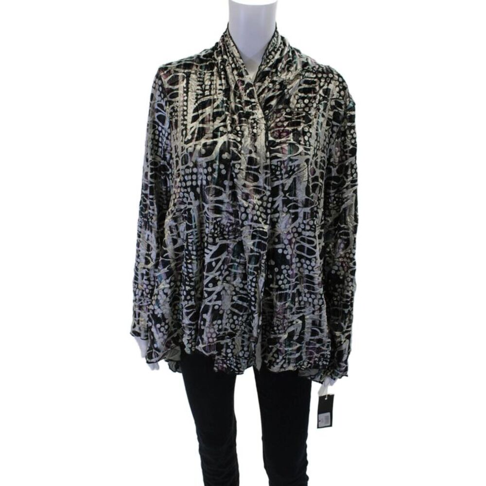 KOzan Womens Velvet Open Front Abstract Print Waterfall Jacket Multi Size L